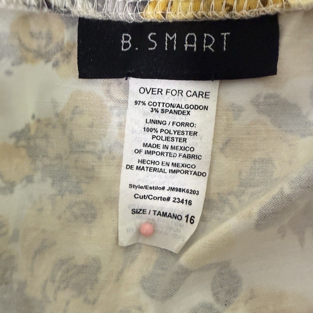 NWT B. Smart Sundress Size 16 Yellow Grey Floral Strapless Mini Sundress - Picture 6 of 9